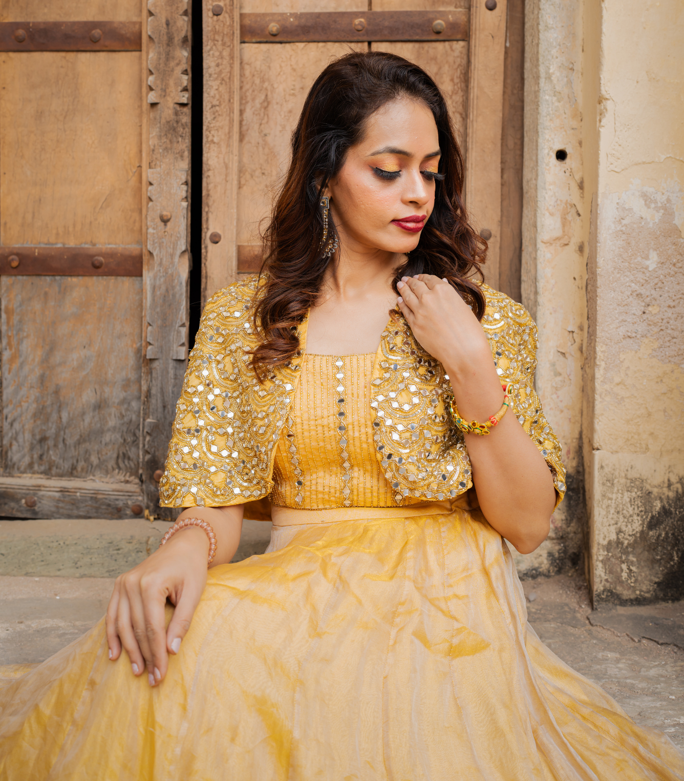 Lehenga with blouse and shoulder cape