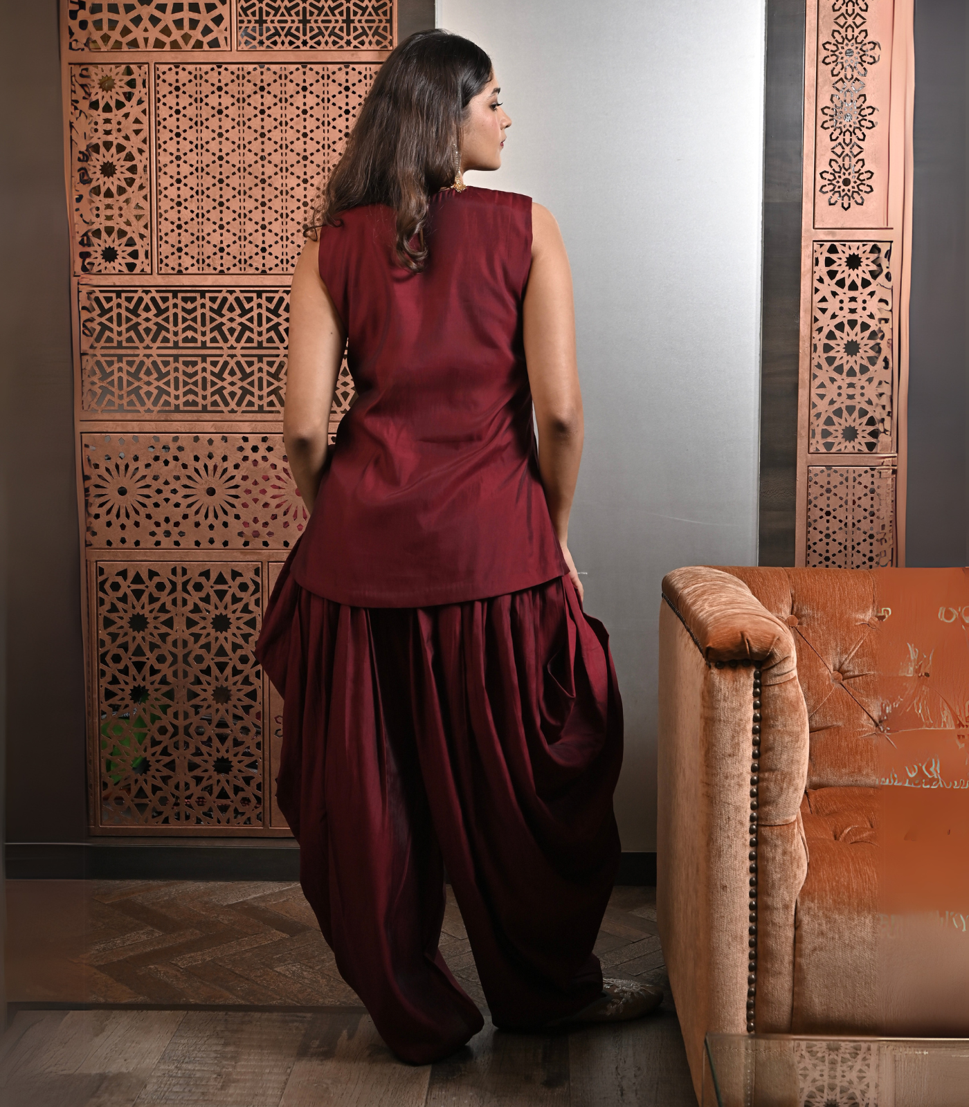 Burnt red dhoti set