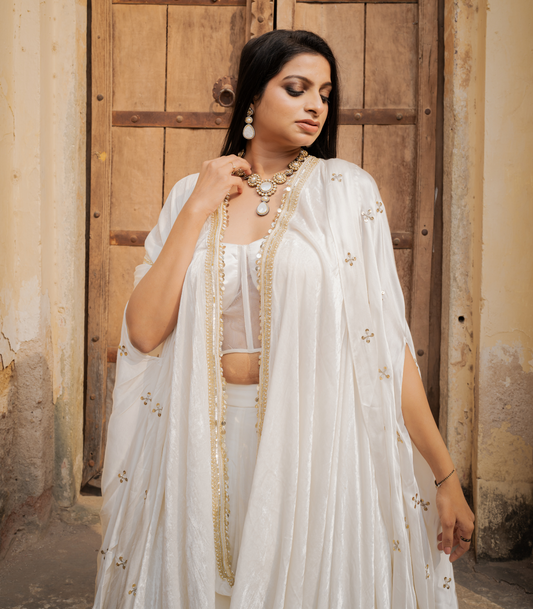 Lehenga with corset and cape