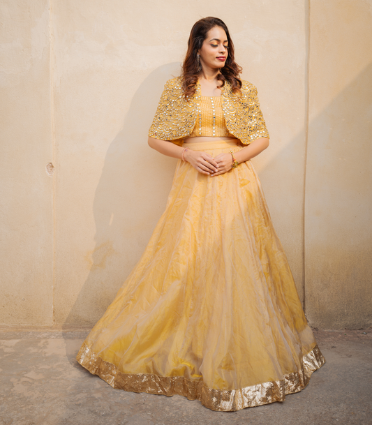 Lehenga with blouse and shoulder cape