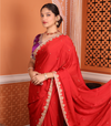 Red Embroidered Satin Saree