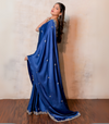 Blue Embroidered Satin Saree