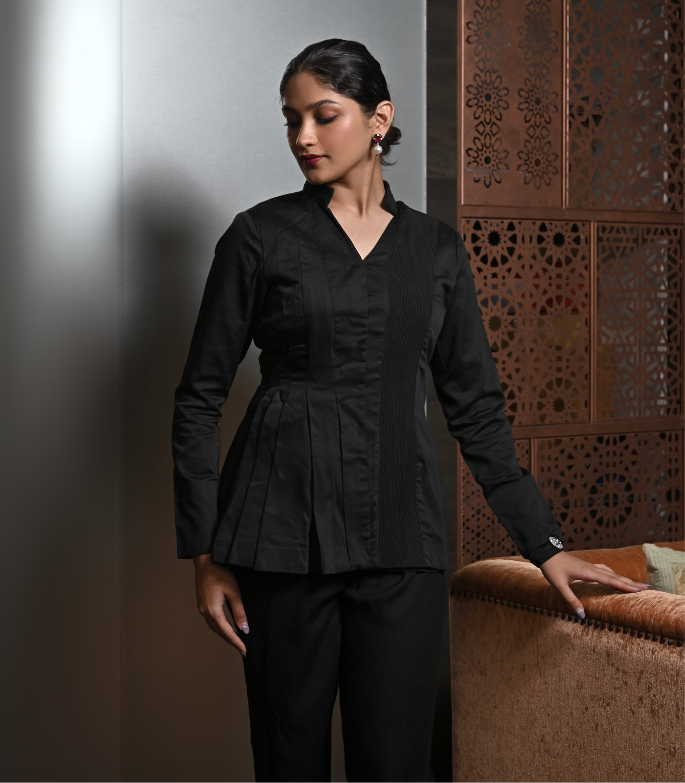 Black corded jacket-top
