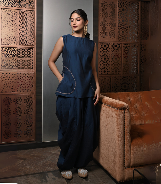 Navy Blue Dhoti Set