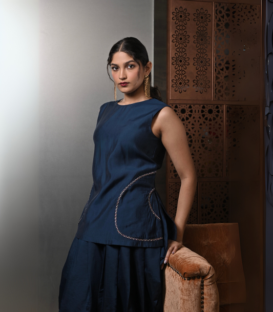 Navy Blue Dhoti Set