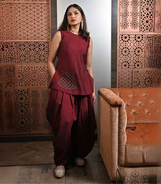 Burnt red dhoti set